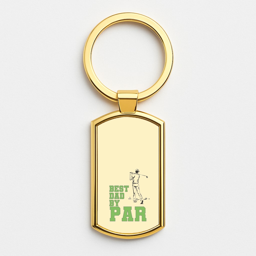 Best Dad By Par - Fathers Day Gold Keyring