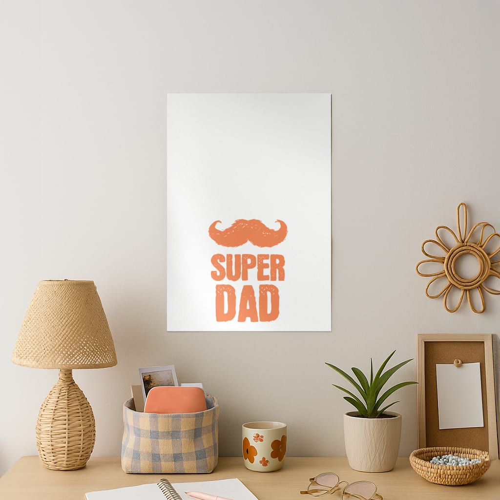 Moustache Super Dad Orange Art Print