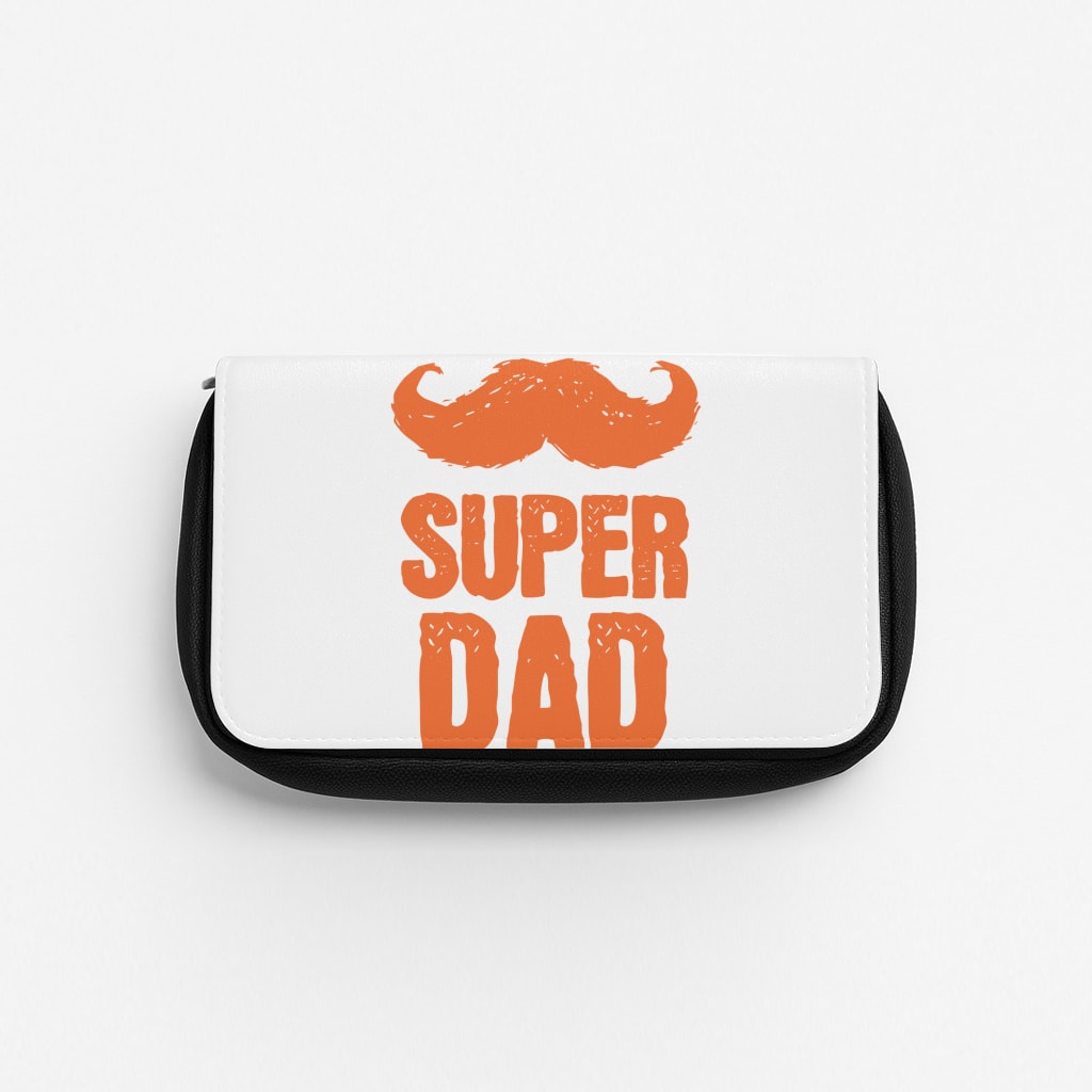 Moustache Super Dad Orange Pencil Case