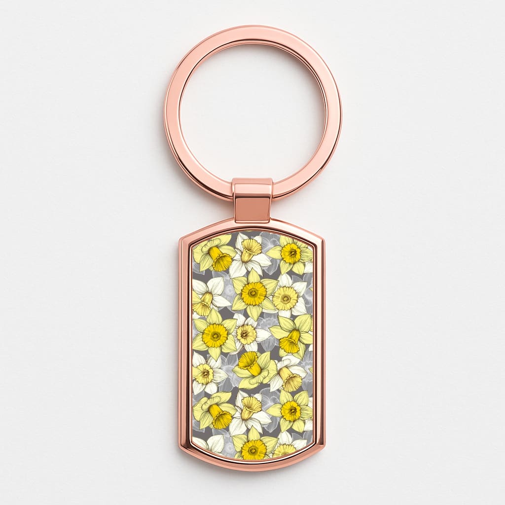 Daffodil Daze - Spring Pattern Rose Gold Keyring