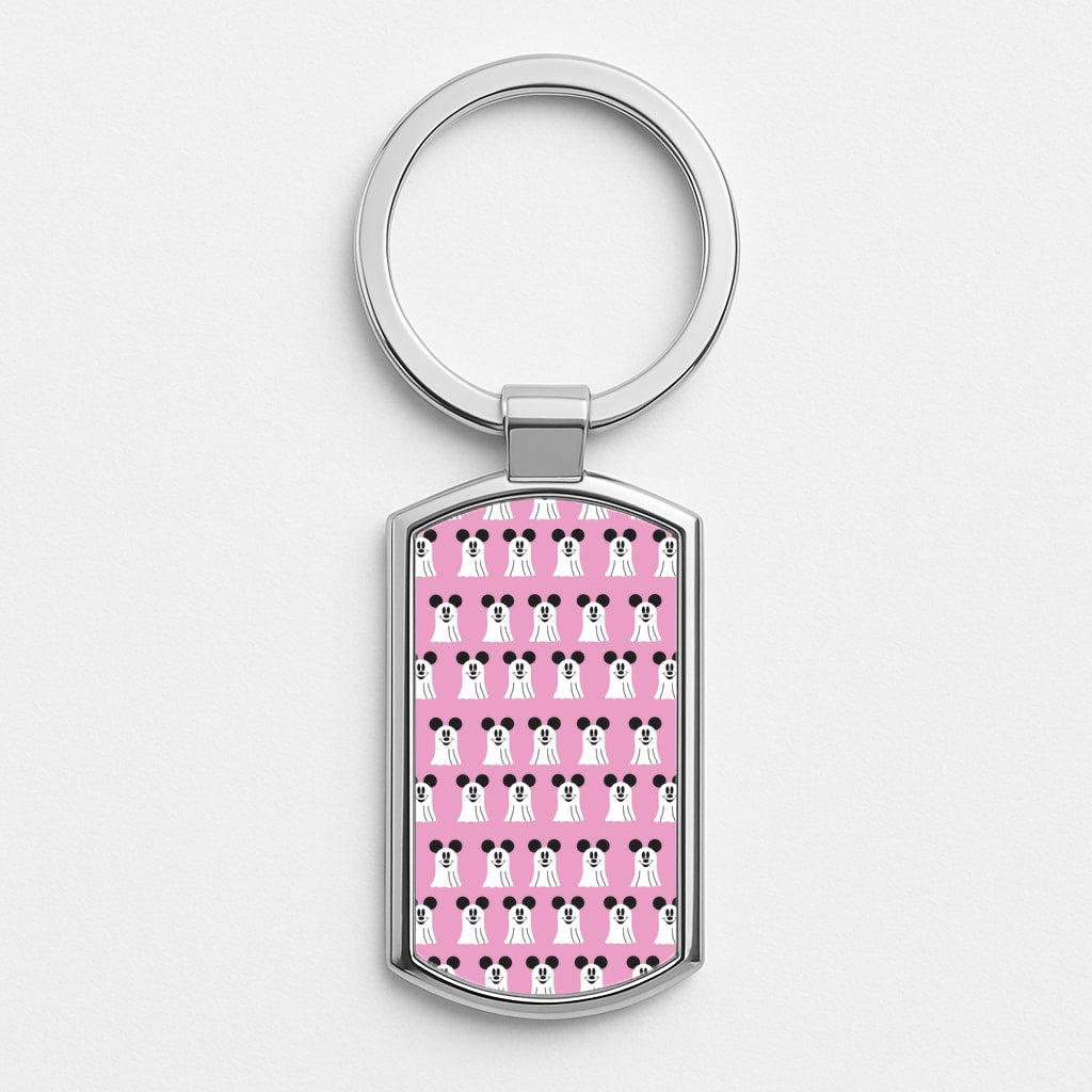 Mouse Ghost Pattern Halloween Silver Keyring