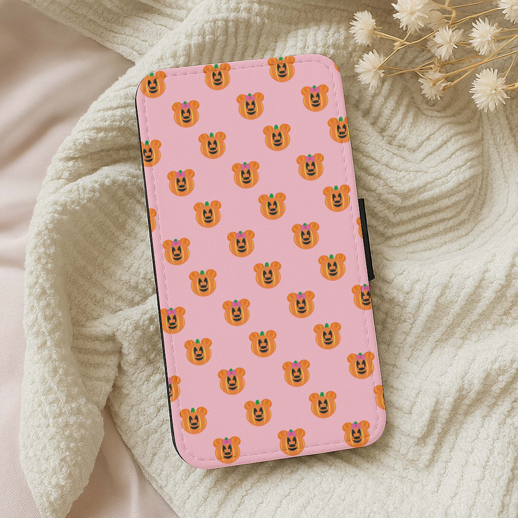 Female Mouse Pumpkin Pattern Halloween Wallet Phone Case