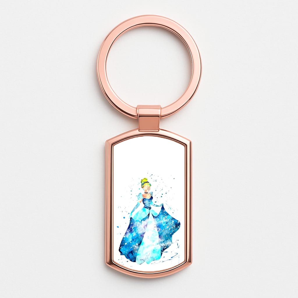 Watercolour Cinderella Fairytale Rose Gold Keyring