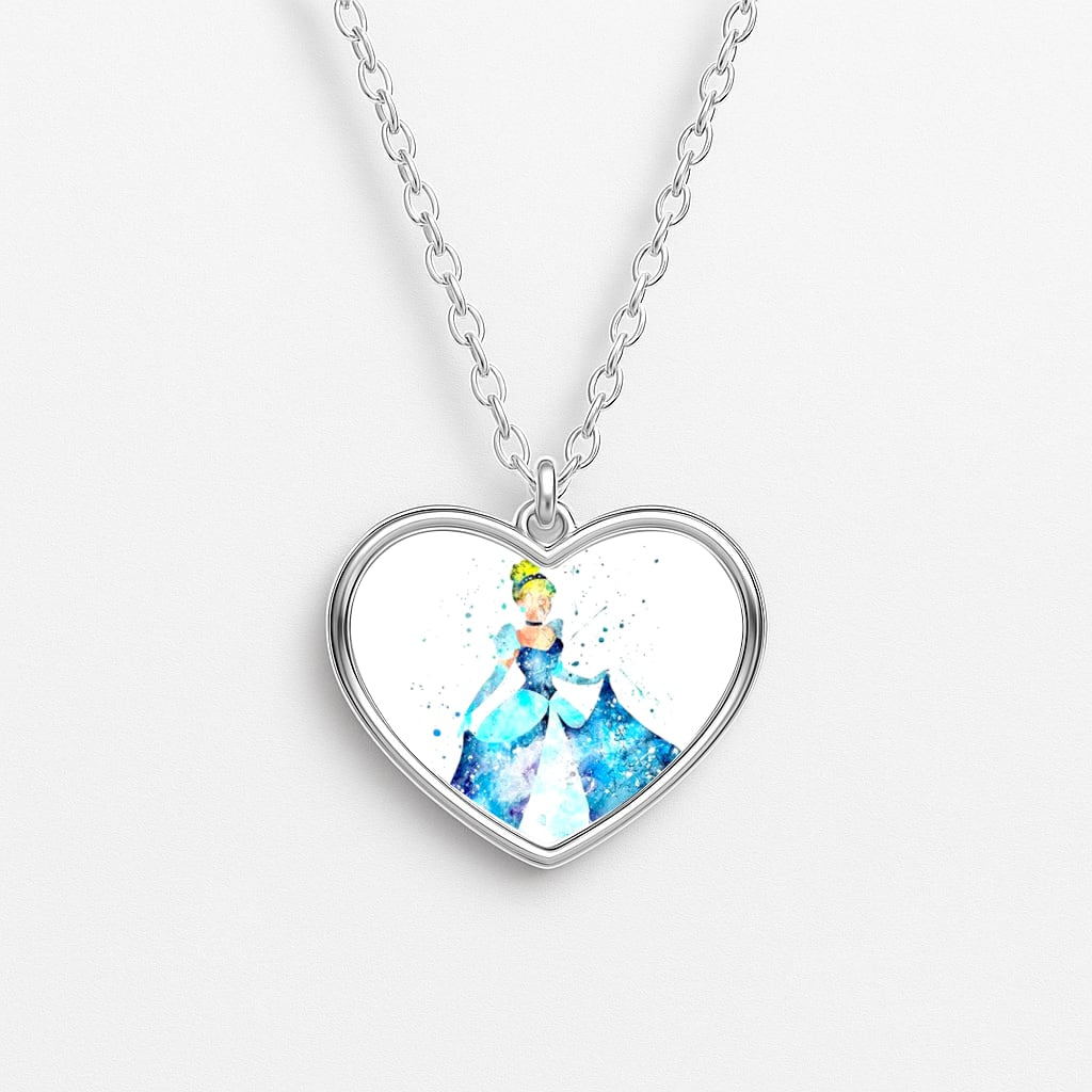 Watercolour Cinderella Fairytale Heart Necklace