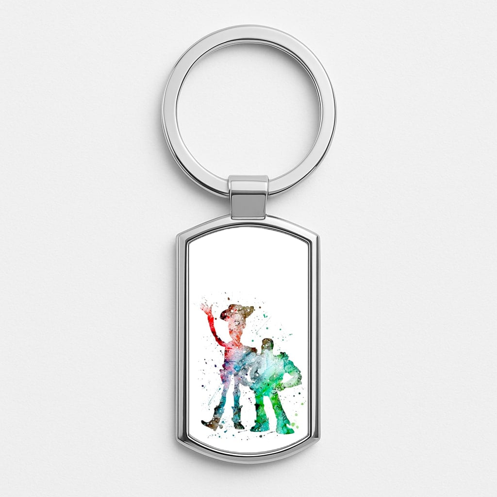 Watercolour Woody & Buzz A Story of Toys Fairytale Silver Keyring