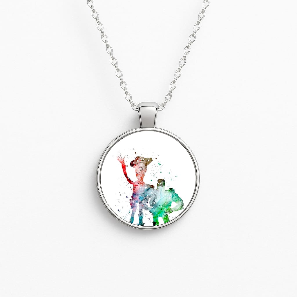 Watercolour Woody & Buzz A Story of Toys Fairytale Circle Necklace
