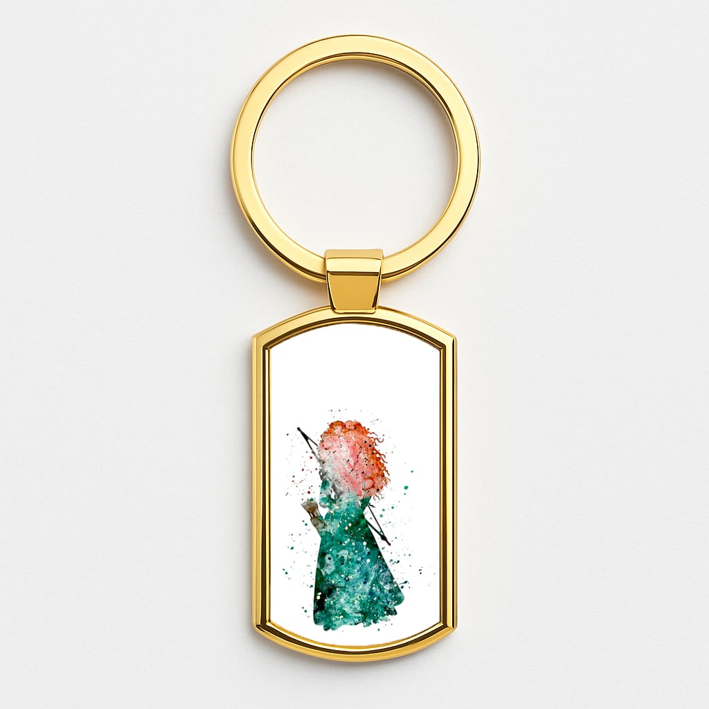 Watercolour Princess Merida Brave Fairytale Gold Keyring