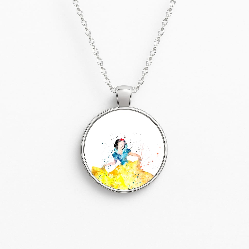 Watercolour Snow White Fairytale Circle Necklace