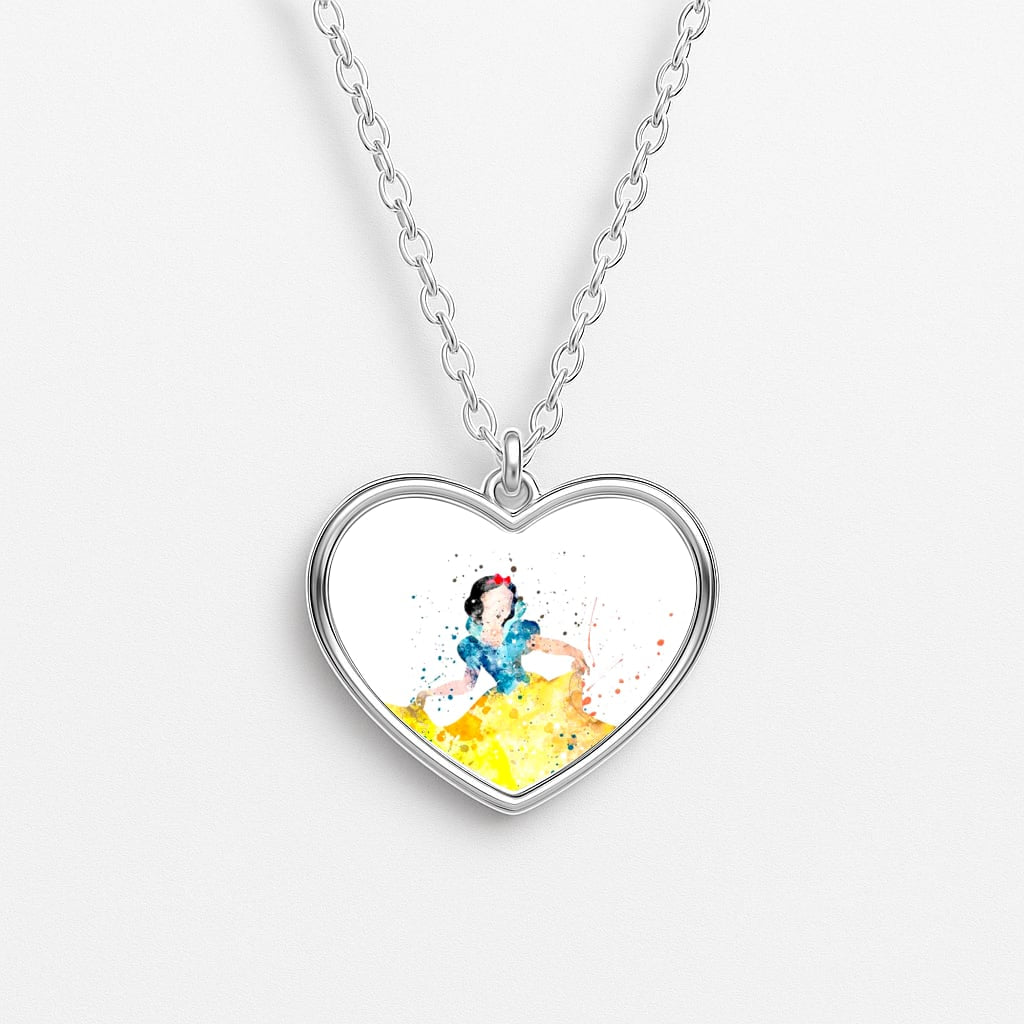 Watercolour Snow White Fairytale Heart Necklace