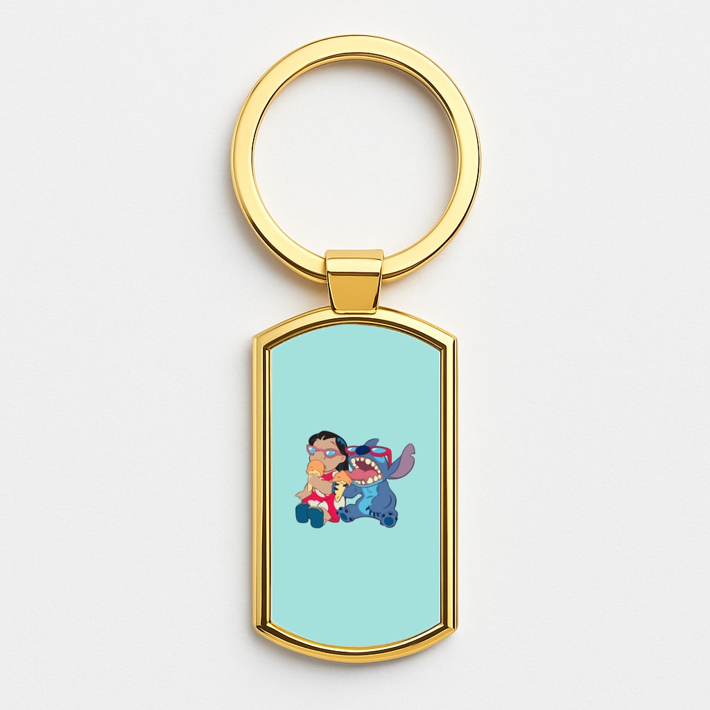 Ice Cream Alien Blue Gold Keyring