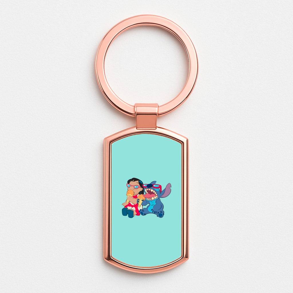 Ice Cream Alien Blue Rose Gold Keyring