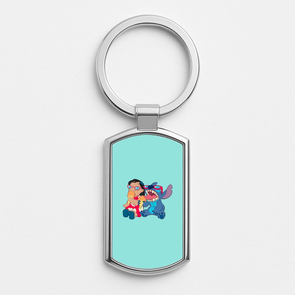 Ice Cream Alien Blue Silver Keyring