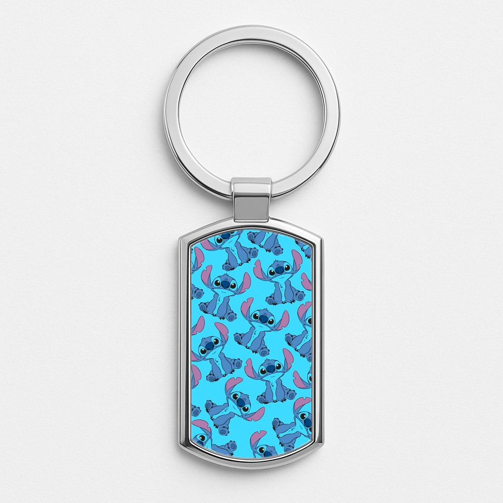 Cute Alien Blue Pattern Silver Keyring