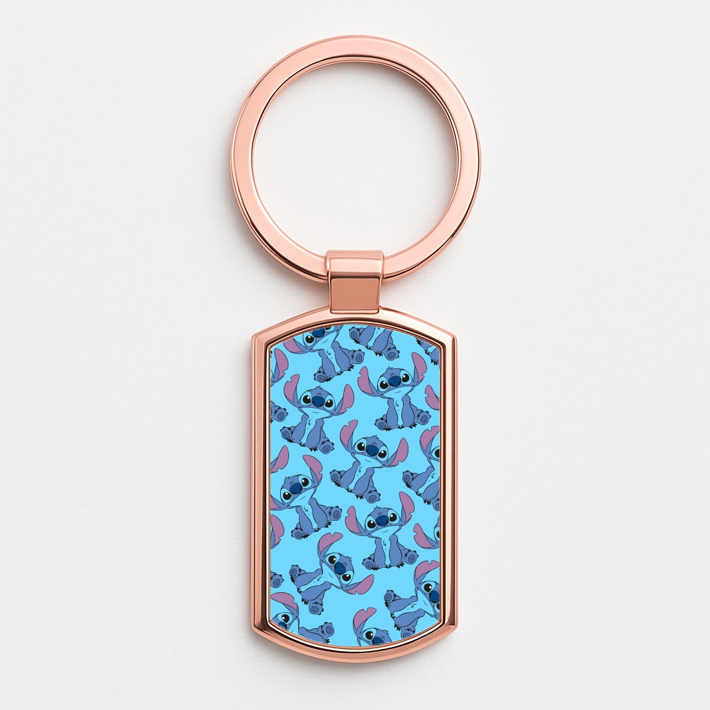 Cute Alien Blue Pattern Rose Gold Keyring