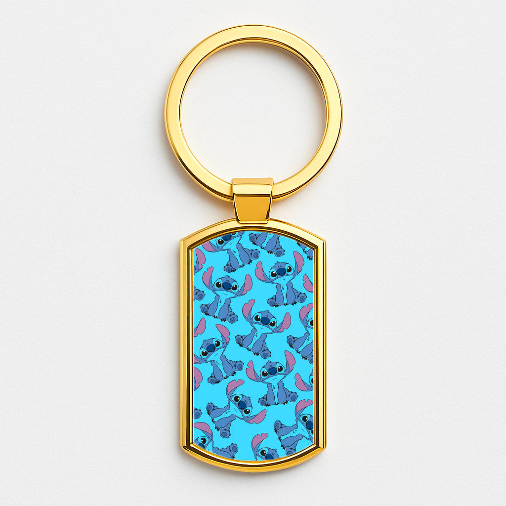 Cute Alien Blue Pattern Gold Keyring