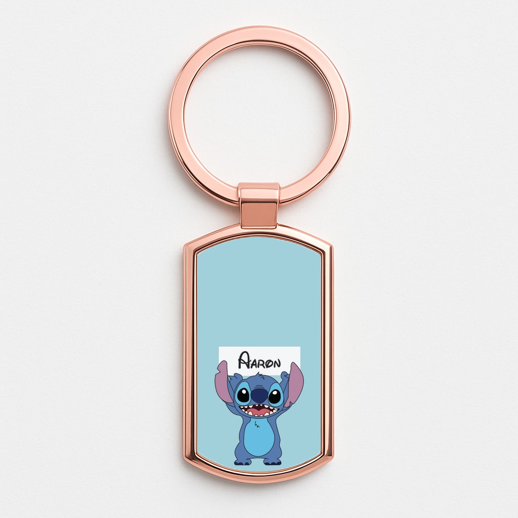 Standing Blue Alien - Personalised Disney Rose Gold Keyring