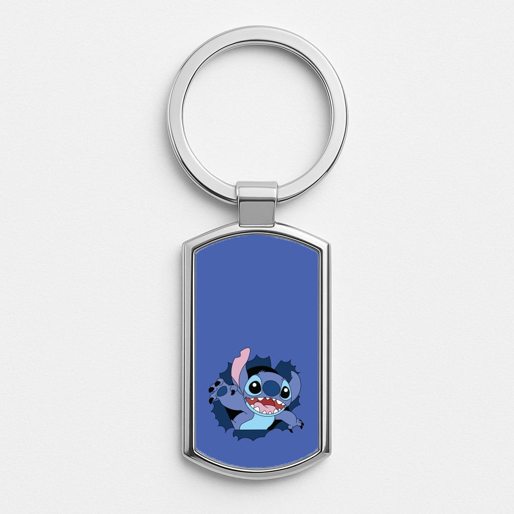 Torn Blue Alien Silver Keyring