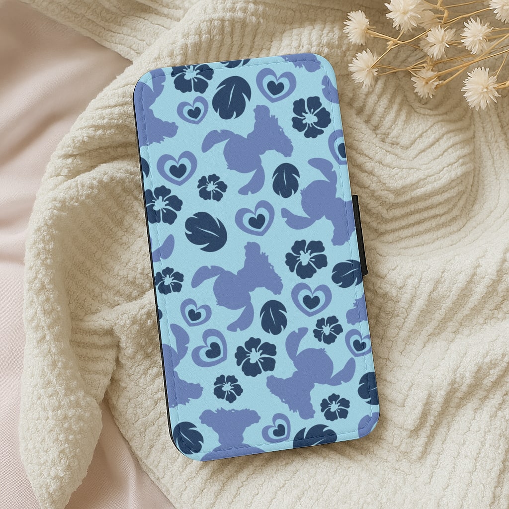 Blue Alien Silhouette Pattern Wallet Phone Case