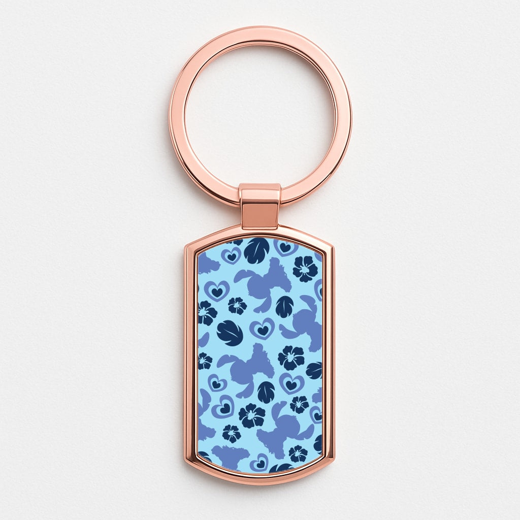 Blue Alien Silhouette Pattern Rose Gold Keyring