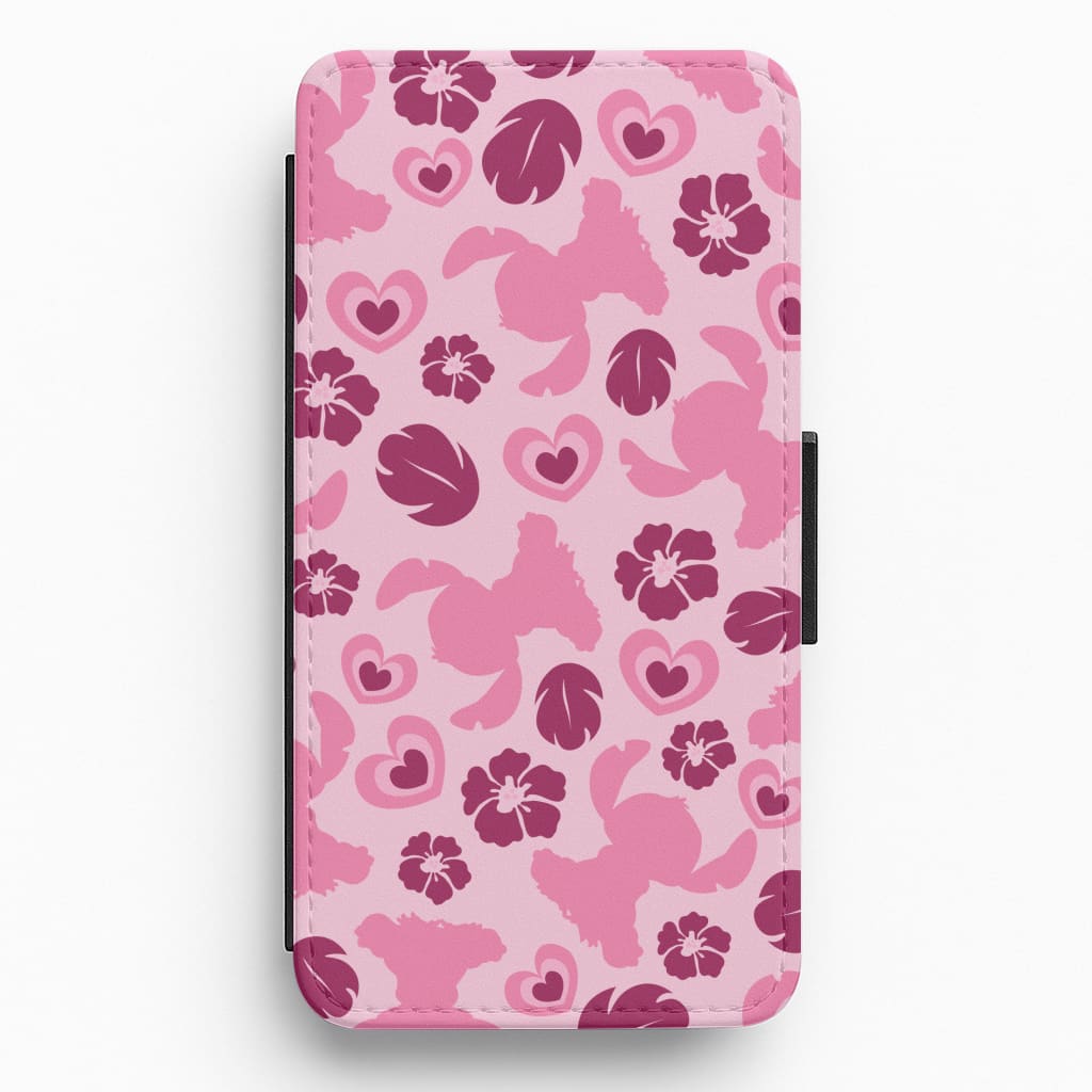 Pink Alien Silhouette Pattern Flip / Wallet Phone Case