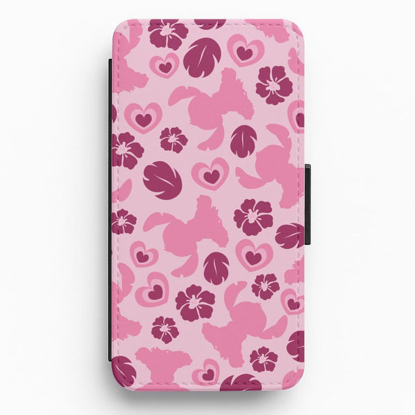 Pink Alien Silhouette Pattern Flip / Wallet Phone Case