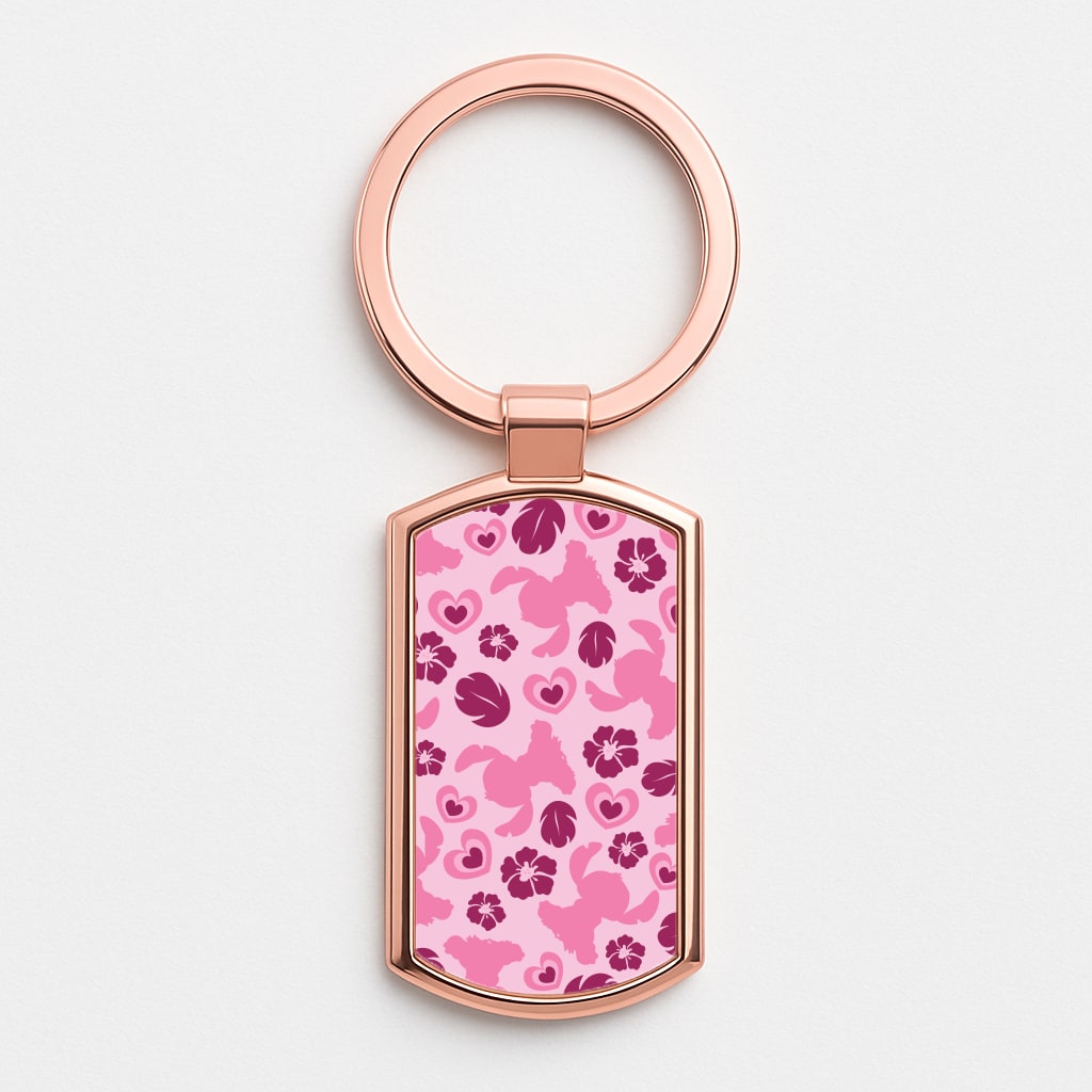 Pink Alien Silhouette Pattern Rose Gold Keyring