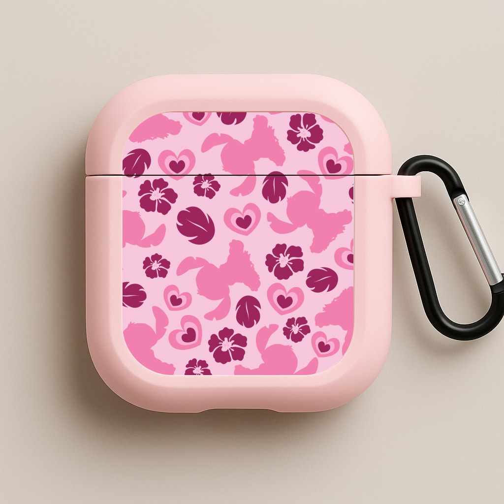 Pink Alien Silhouette Pattern Pink AirPods Case