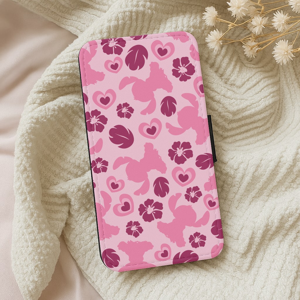 Pink Alien Silhouette Pattern Wallet Phone Case
