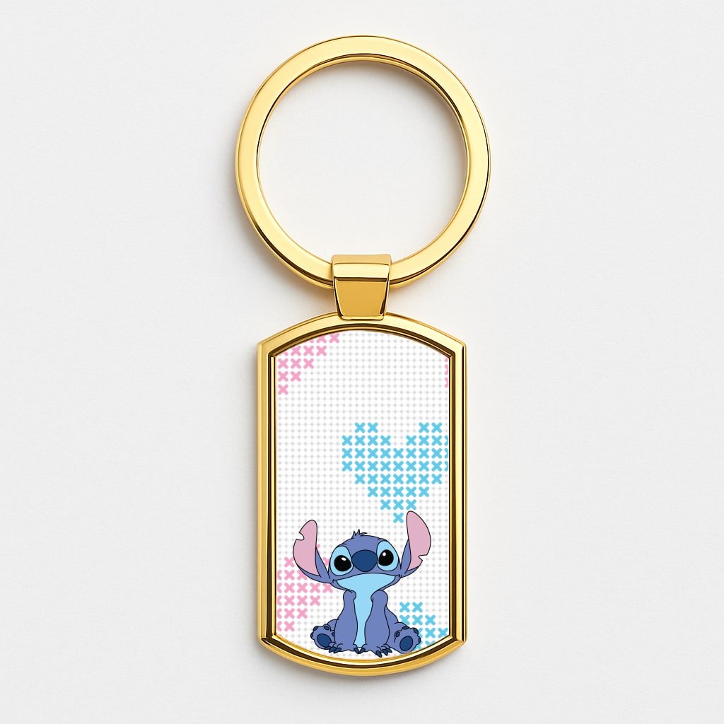 Blue Alien Hearts Gold Keyring