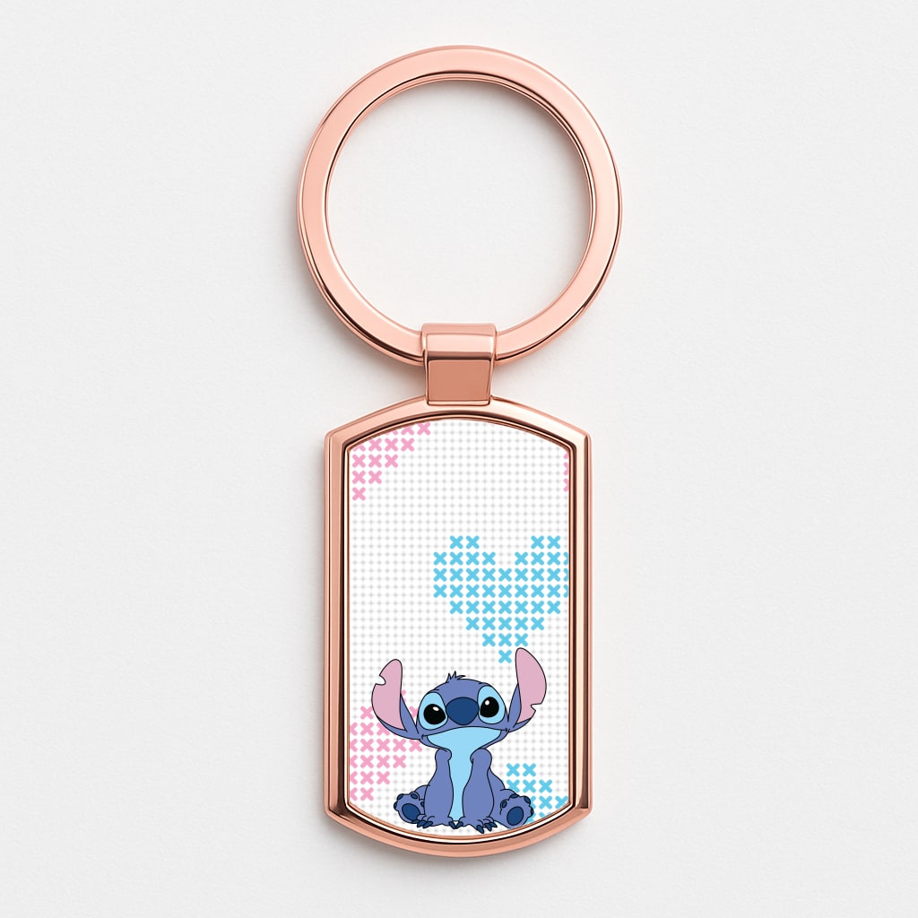 Blue Alien Hearts Rose Gold Keyring