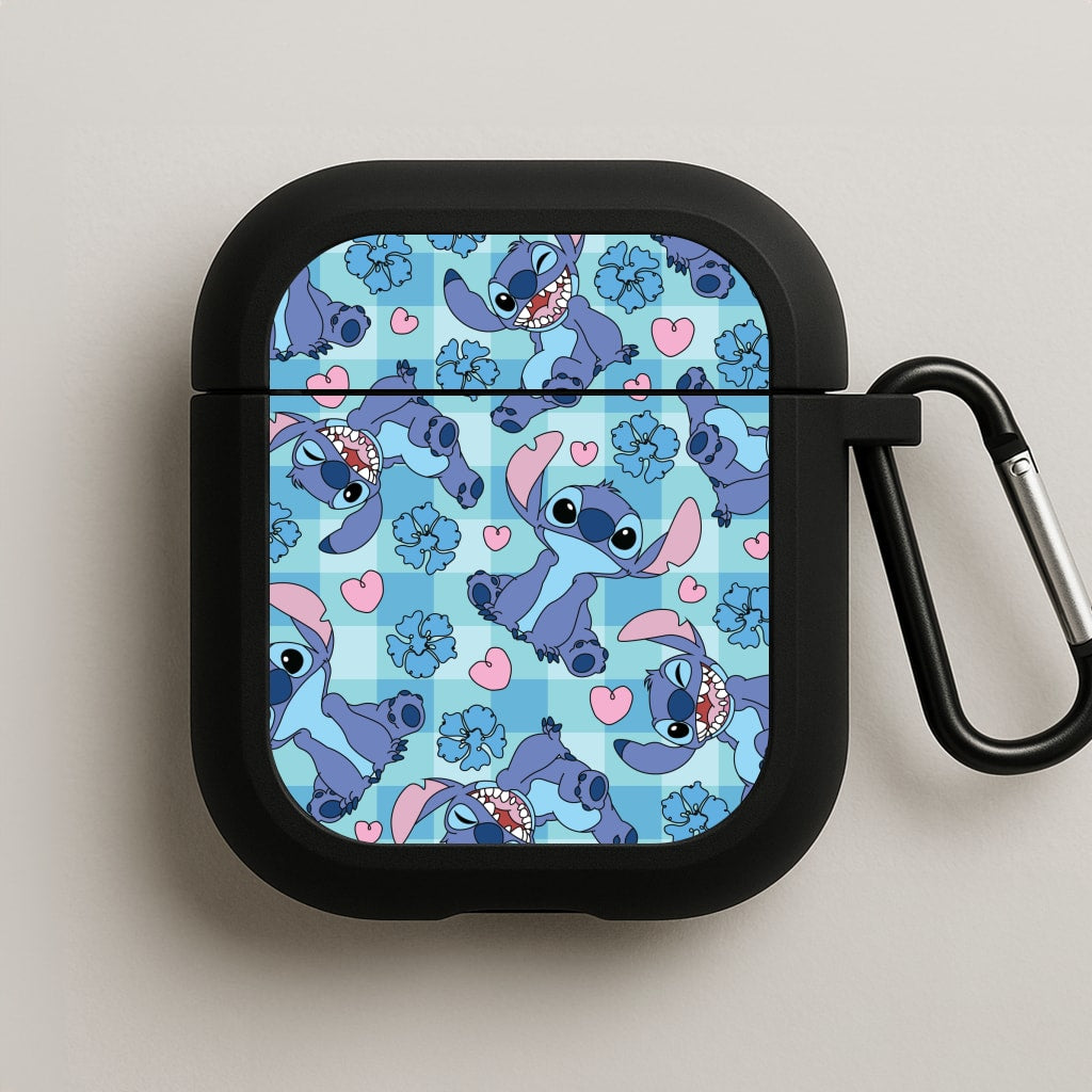 Blue Alien And Hearts Pattern AirPods Case