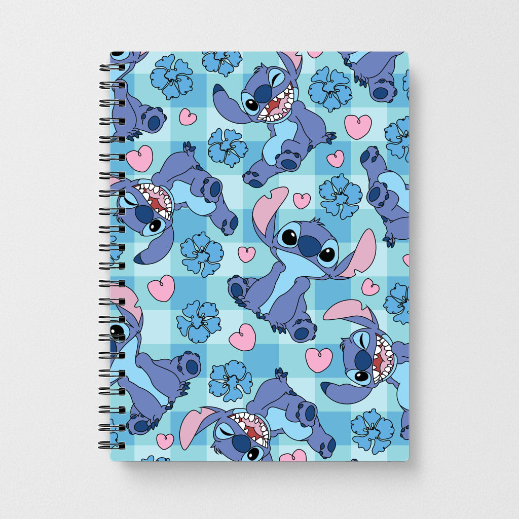 Blue Alien And Hearts Pattern Notebook
