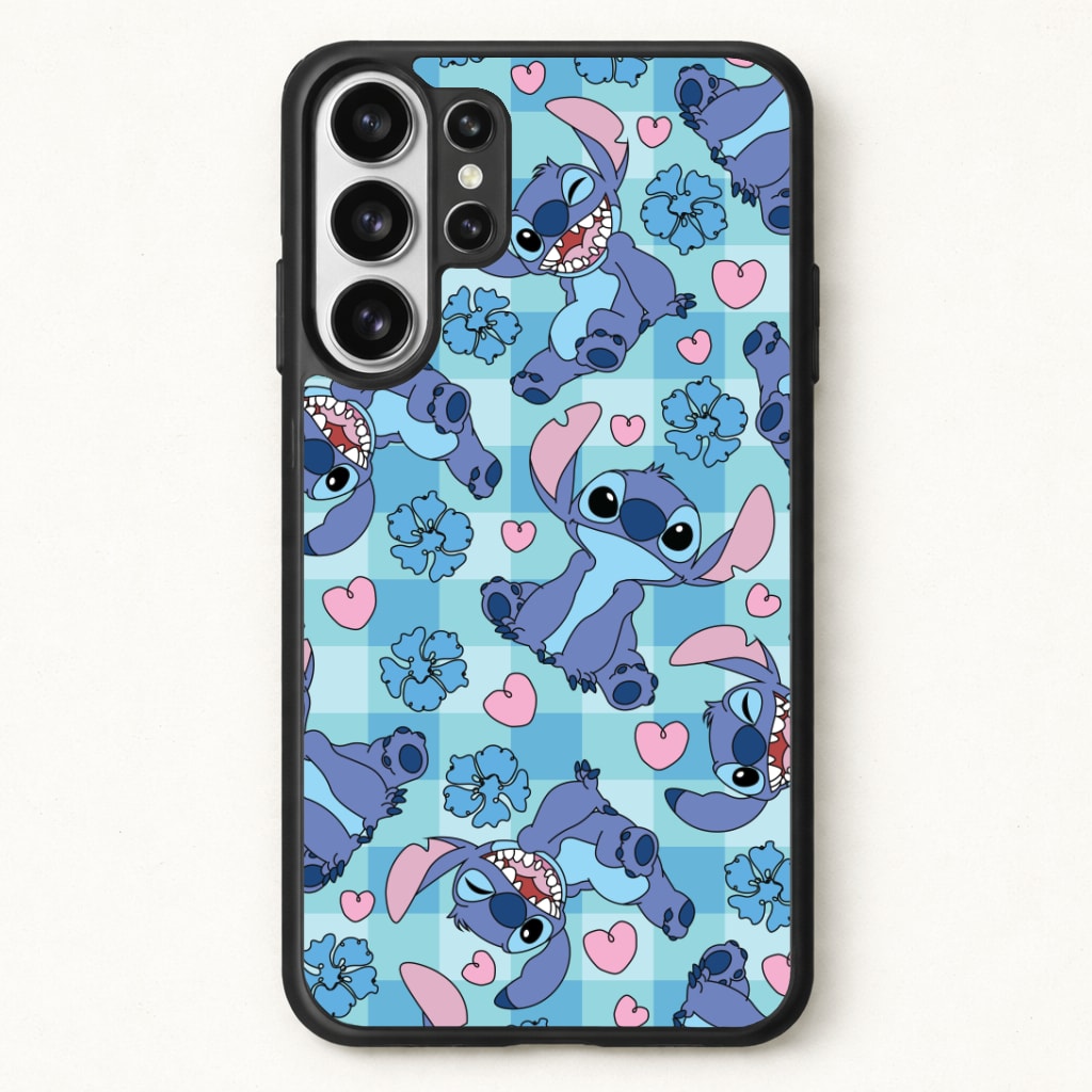 Blue Alien And Hearts Pattern Phone Case for Galaxy S26 Ultra