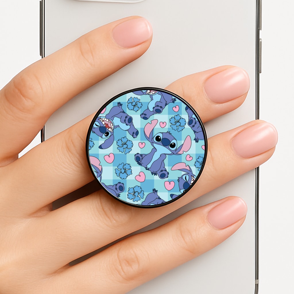 Blue Alien And Hearts Pattern Phone Grip