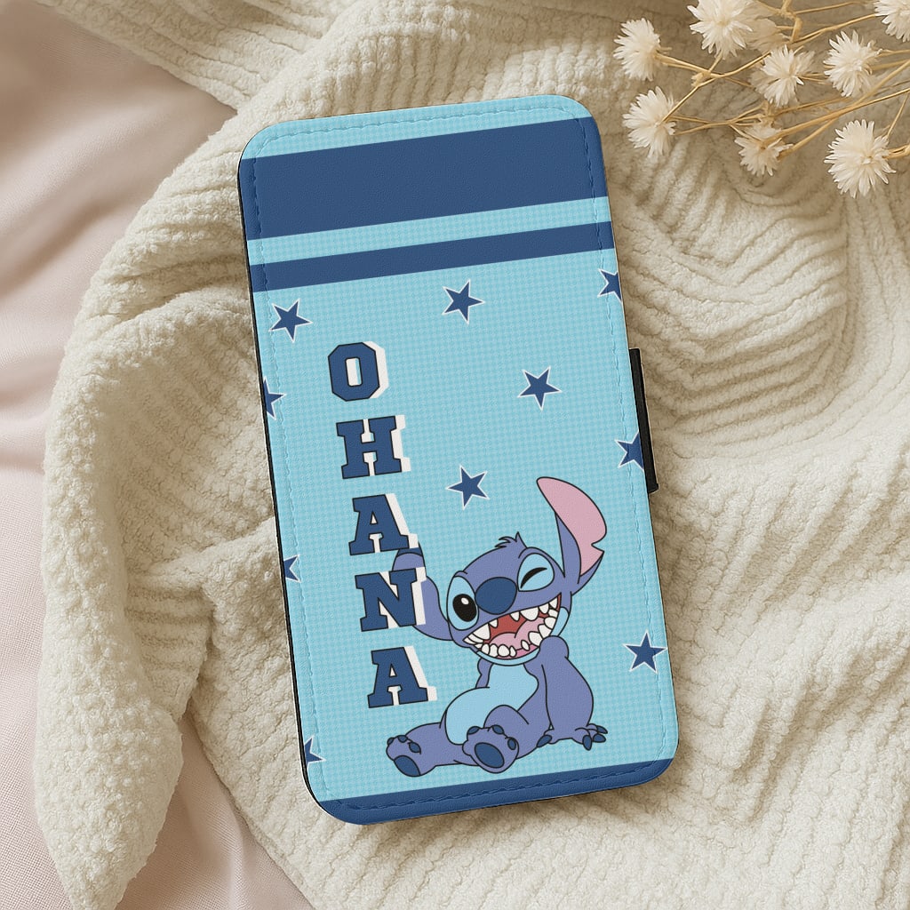 Blue Alien Ohana Wallet Phone Case