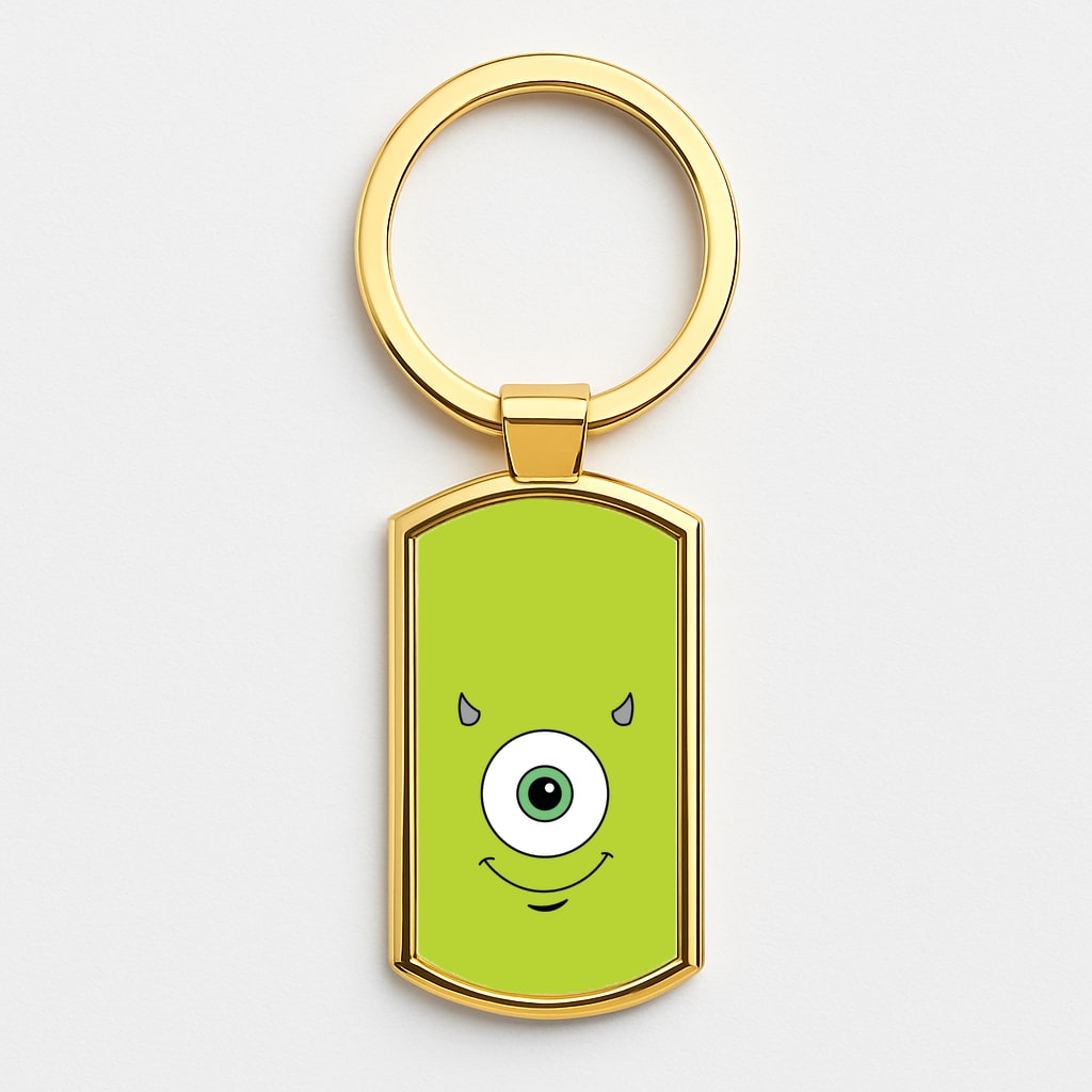 Green Monster Face Gold Keyring