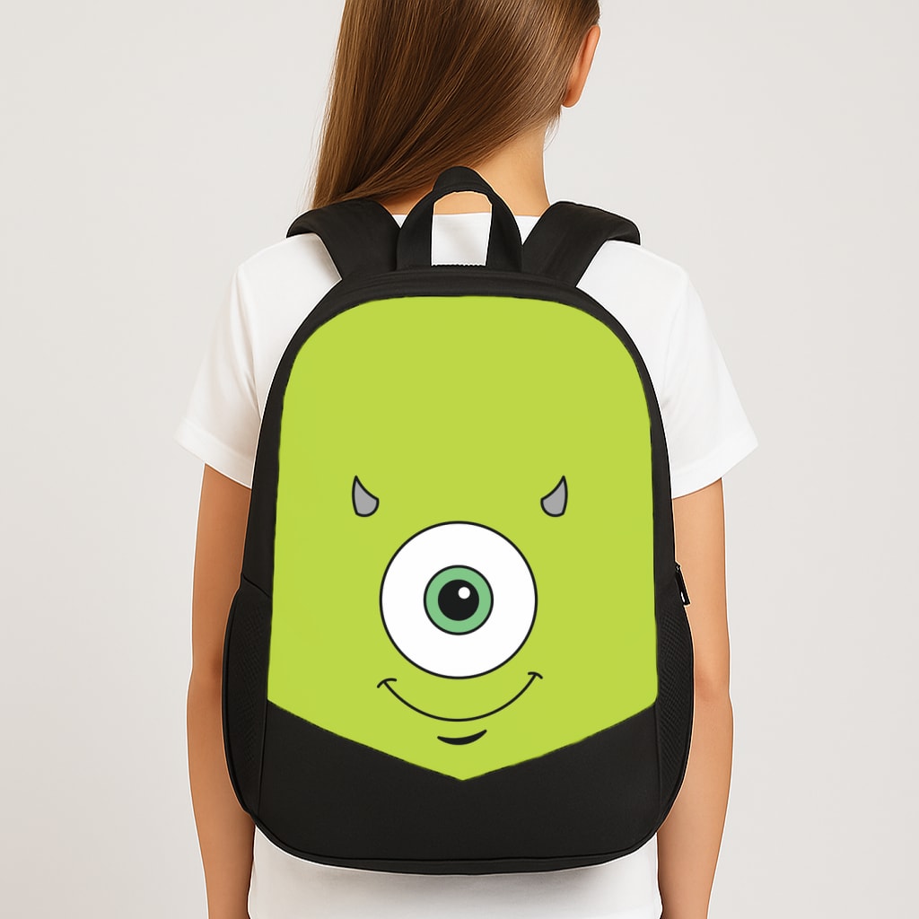 Green Monster Face Large School Bag