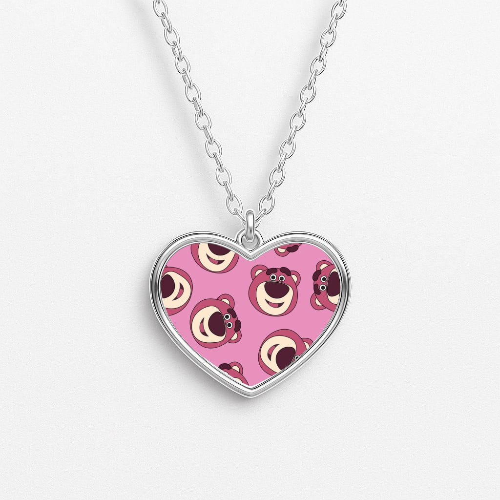 Cherry Bear Pattern Heart Necklace
