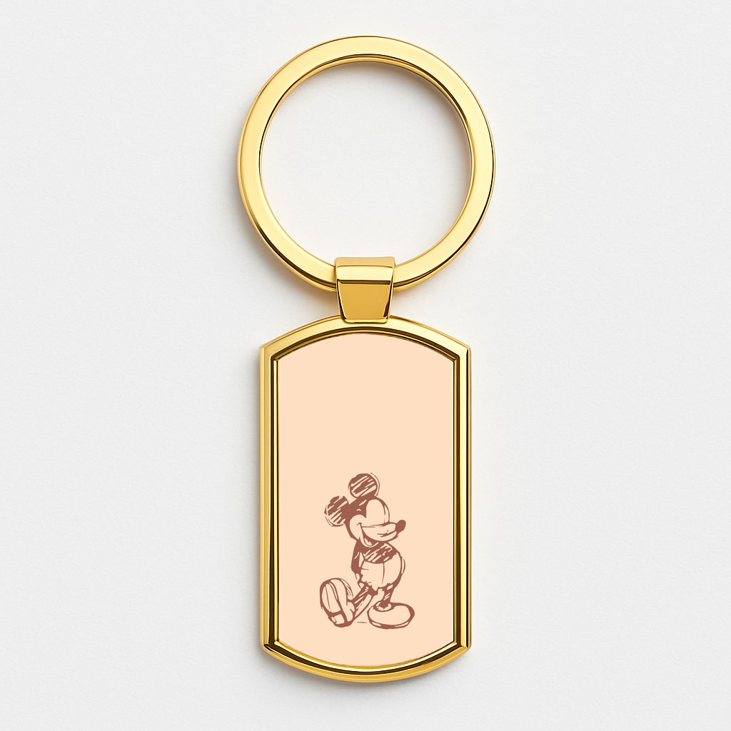 Sketched Mouse Outline Beige Gold Keyring
