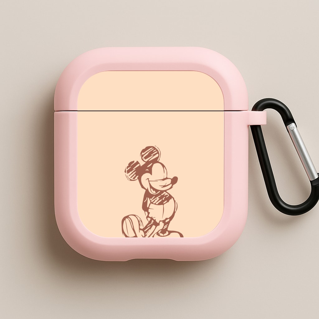 Sketched Mouse Outline Beige Pink AirPods Case