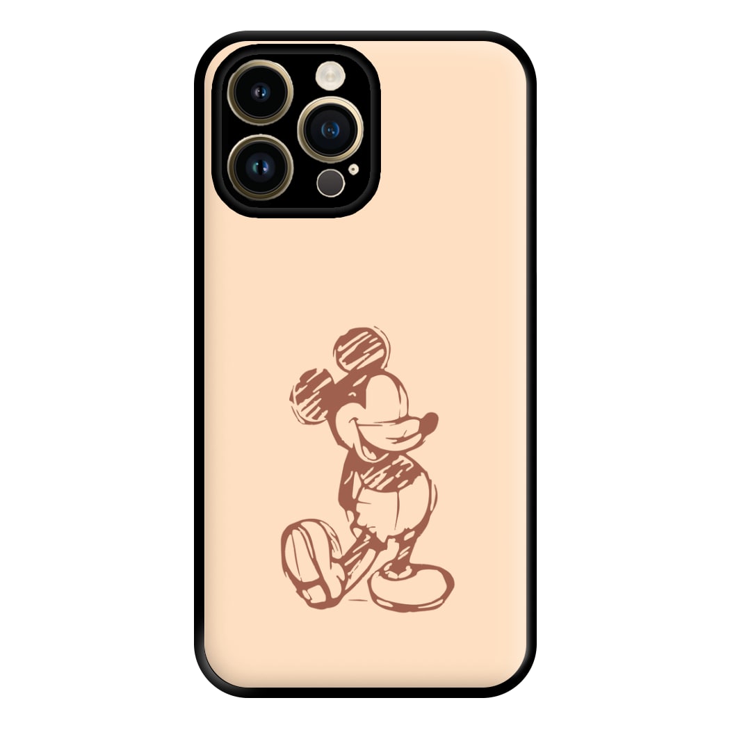 Sketched Mouse Outline Beige Phone Case for iPhone 14 Pro Max