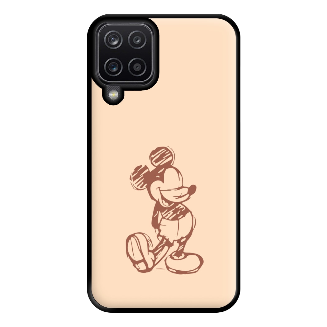 Sketched Mouse Outline Beige Phone Case for Galaxy A12