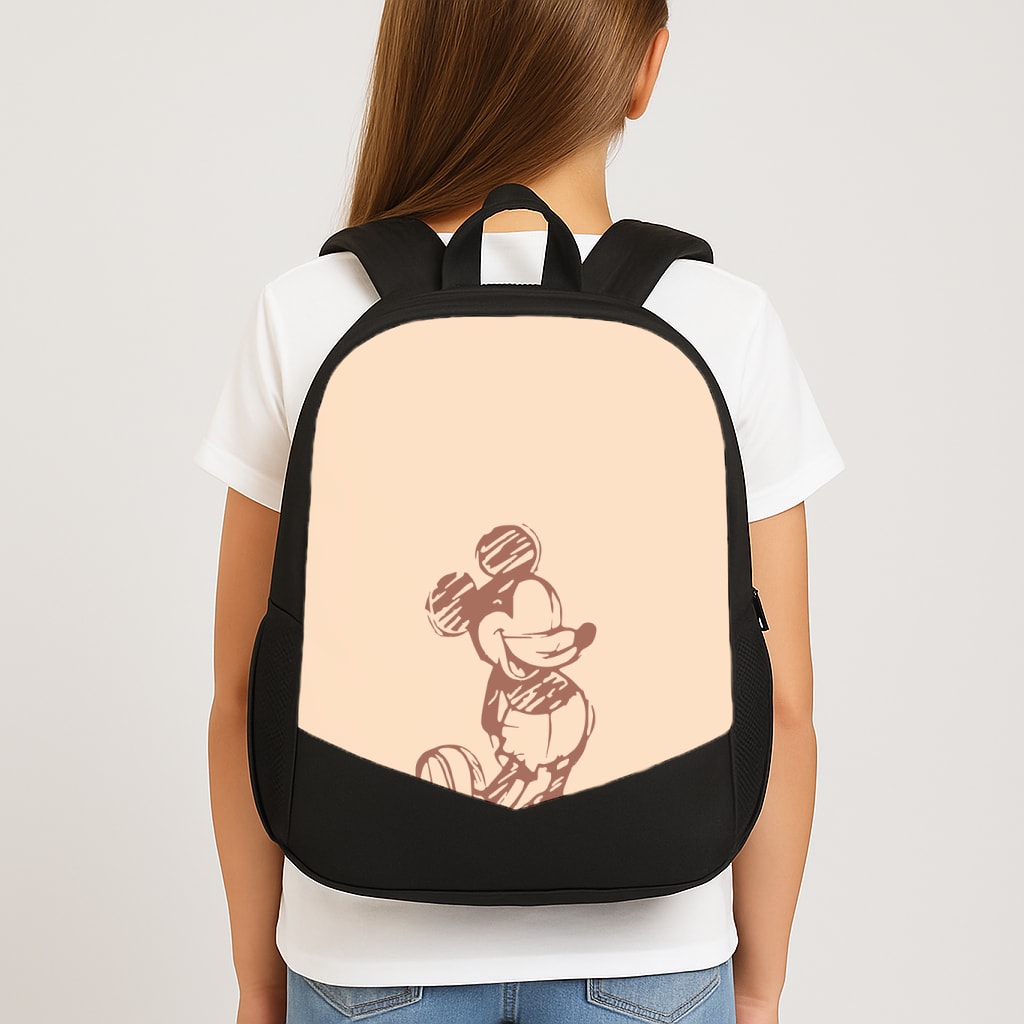 Sketched Mouse Outline Beige School Bag