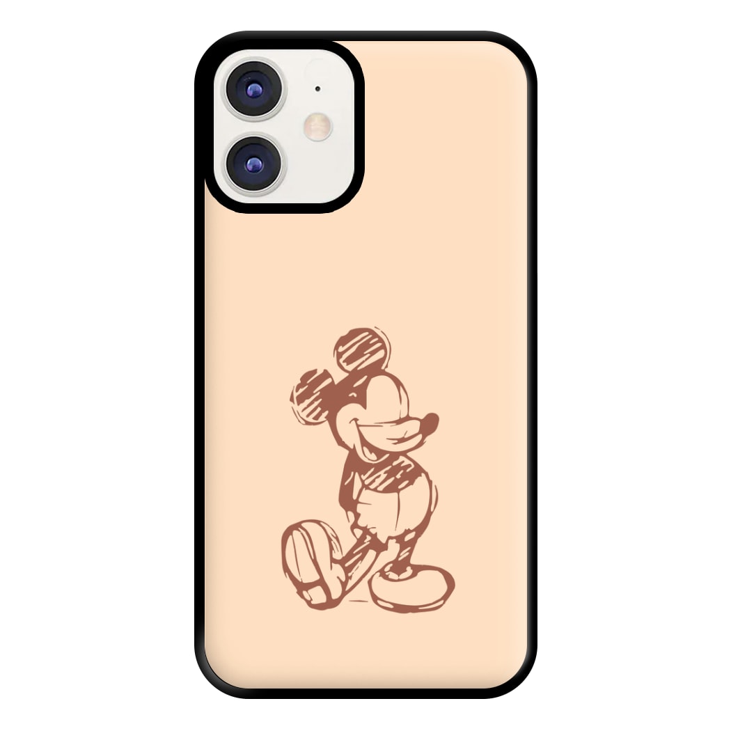 Sketched Mouse Outline Beige Phone Case for iPhone 12 / 12 Pro