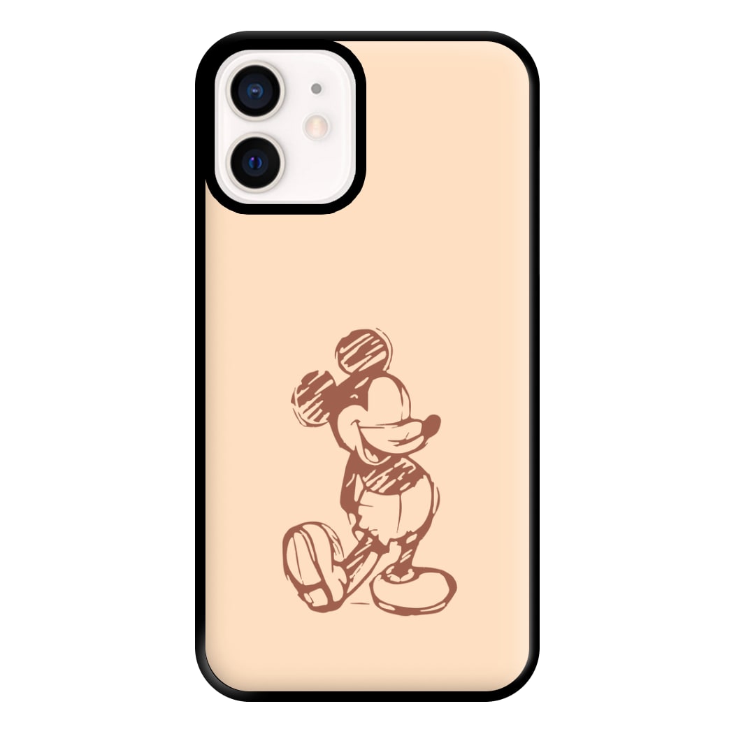 Sketched Mouse Outline Beige Phone Case for iPhone 13 Mini