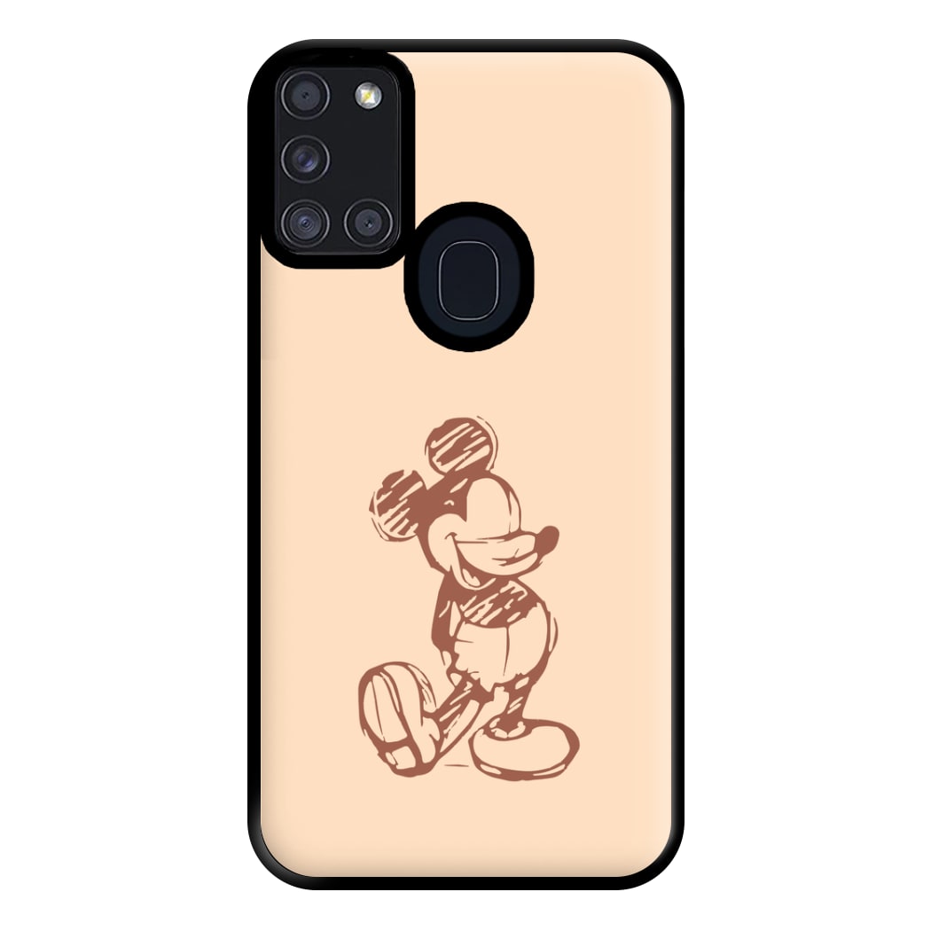 Sketched Mouse Outline Beige Phone Case for Galaxy A21s