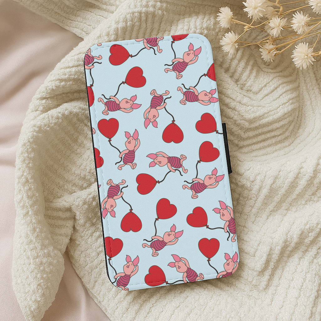 Baby Pig With Balloon Pattern Wallet Phone Case