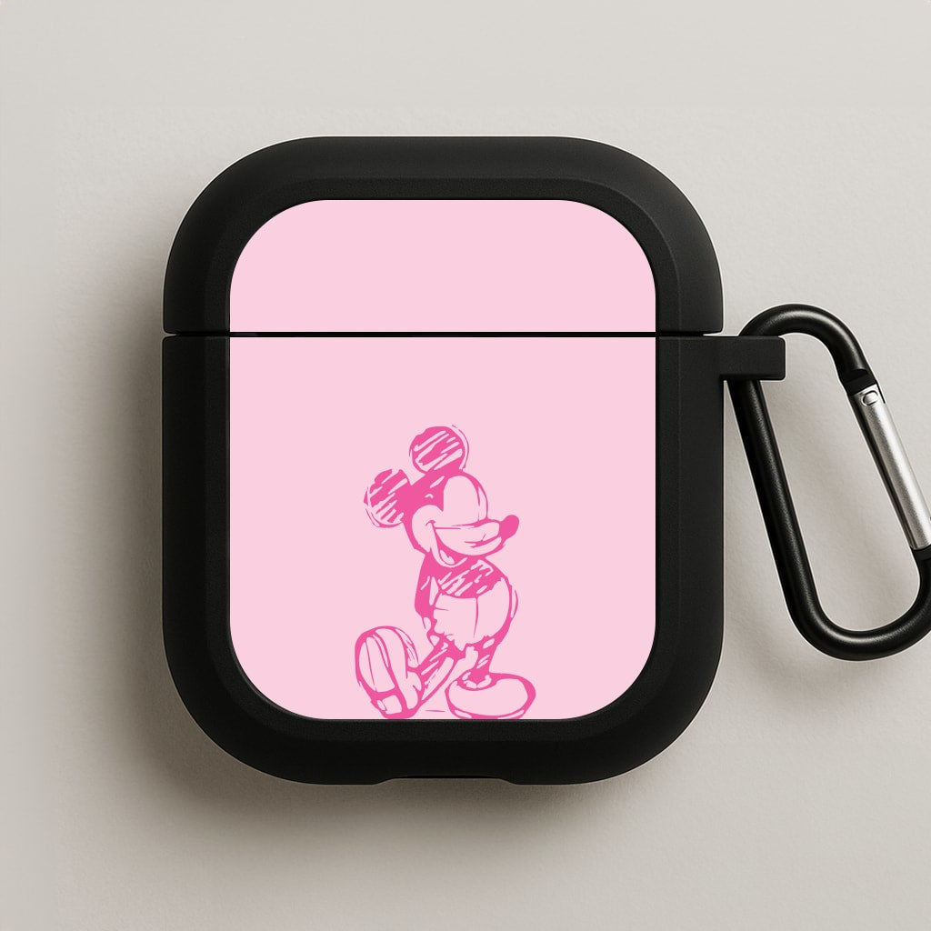 Sketched Mouse Outline Pink AirPods Case