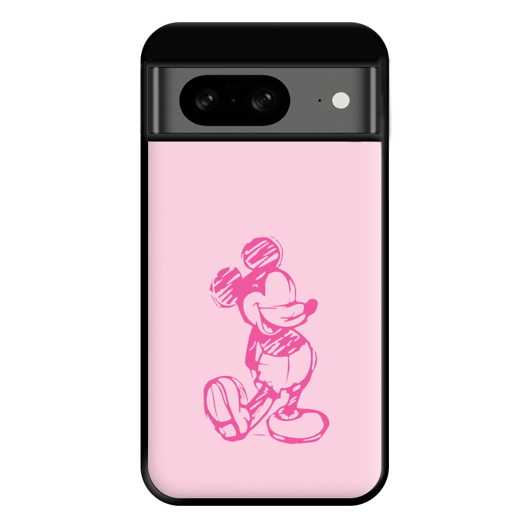 Sketched Mouse Outline Pink Phone Case for Google Pixel 8