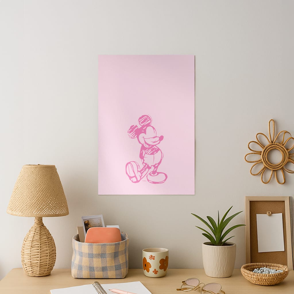 Sketched Mouse Outline Pink Art Print